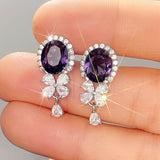 Graduation Gift Gorgeous Purple Cubic Zirconia Dangle Earrings for Women Exquisite Birthday Gift Fashion Accessory Wedding Party Jewelry
