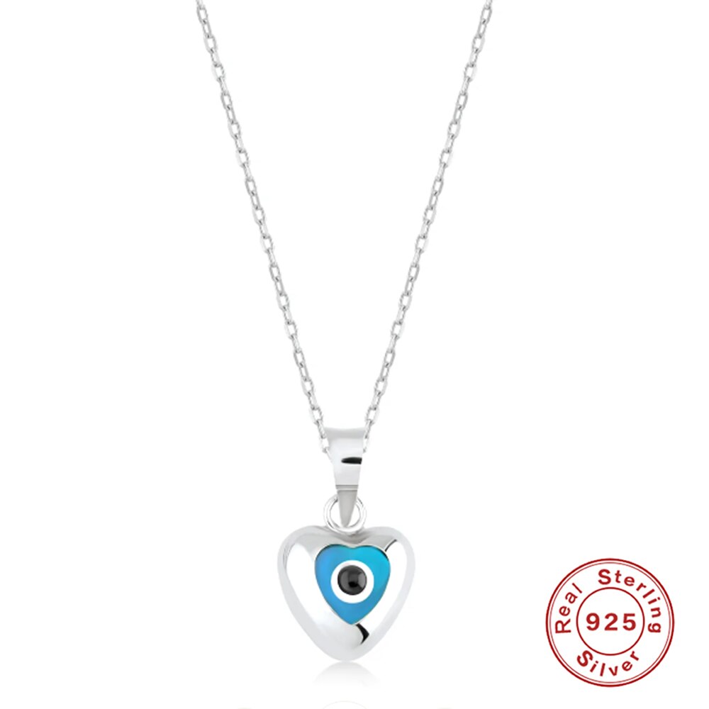 Aveuri S925 Sterling Silver Blue Zircon Devil's Eye Heart Shape Pendant Clavicle Necklace Chain For Women Girl Fine Jewelry Gift