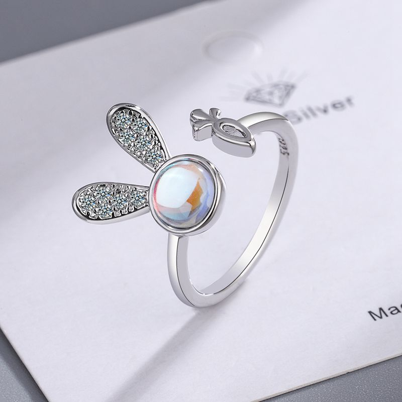 Korean Style Angel Wings Ring Adjustable Rhinestone Finger Rings For Women Silver Color Female Party Birthday Jewelry Gift