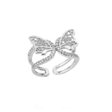 Zircon Butterfly Open Ring Women's Stainless Steel Twisted Chain Finger Adjustable Ring Wedding Party Accessories Jewelry Gift