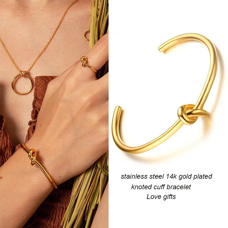 Trendy Round Circular Open Knot Cuff Bangle Bracelets For Women Elegant GoldColor Jewelry Noeud Armband Pulseiras