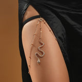 Aveuri Bohemian Boho Gold Color Metal Beaded Chain Thigh Chain For Women Big Snake Pendants Leg Chain Body Jewelry Beach Style Gift