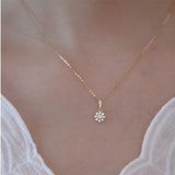 HI MAN 925 Sterling Silver Plating 14K Gold Korean Crystal Flower Pendant Necklace Women Temperament All-Match Jewelry