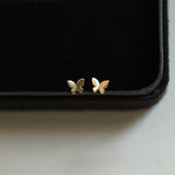 HI MAN 925 Sterling Silver Plated 14K Gold Simple Glossy Butterfly Stud Earrings Women Korean Sweet Cute Party Jewelry