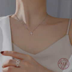 HI MAN 925 Sterling Silver Korean Simple Cross Pendant Necklace Woemn High Quality Vintage Anniversary Jewelry