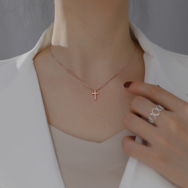 HI MAN 925 Sterling Silver Korean Simple Cross Pendant Necklace Woemn High Quality Vintage Anniversary Jewelry