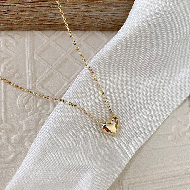 HI MAN 925 Sterling Silver Glossy Heart Pendant Necklace Women Plated 14K Gold  Fashion Temperament Anniversary Jewelry