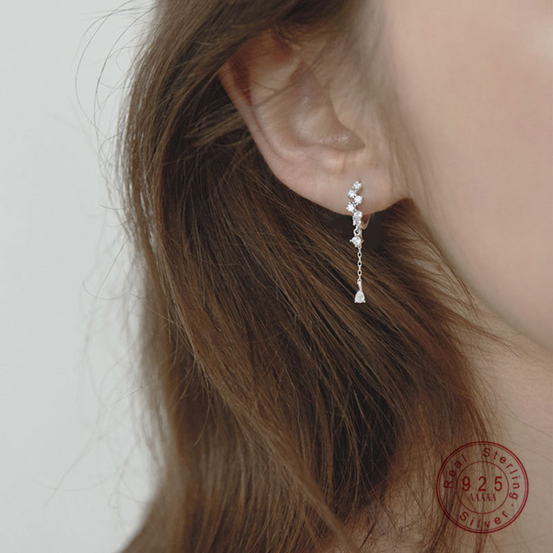HI MAN 925 Sterling Silver Korean Water Drop Tassel Zircon Earrings Women Exquisite Personality Anniversary Jewelry