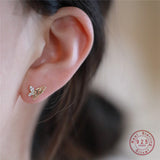 HI MAN 925 Sterling Silver Plating 14K Gold Korean Crystal Butterfly Stud Earrings Women Personality Party Jewelry