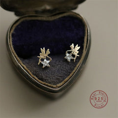 HI MAN Korean INS Shiny Zircon Star Elf S925 Sterling Silver Stud Earrings Women Lucky Charm Banquet Jewelry