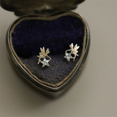 HI MAN Korean INS Shiny Zircon Star Elf S925 Sterling Silver Stud Earrings Women Lucky Charm Banquet Jewelry