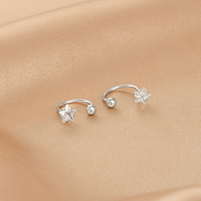 HI MAN 925 Sterling Silver Transparent Crystal Flower Screw Buckle Stud Earrings Women Simple Fashio Jewelry Accessories