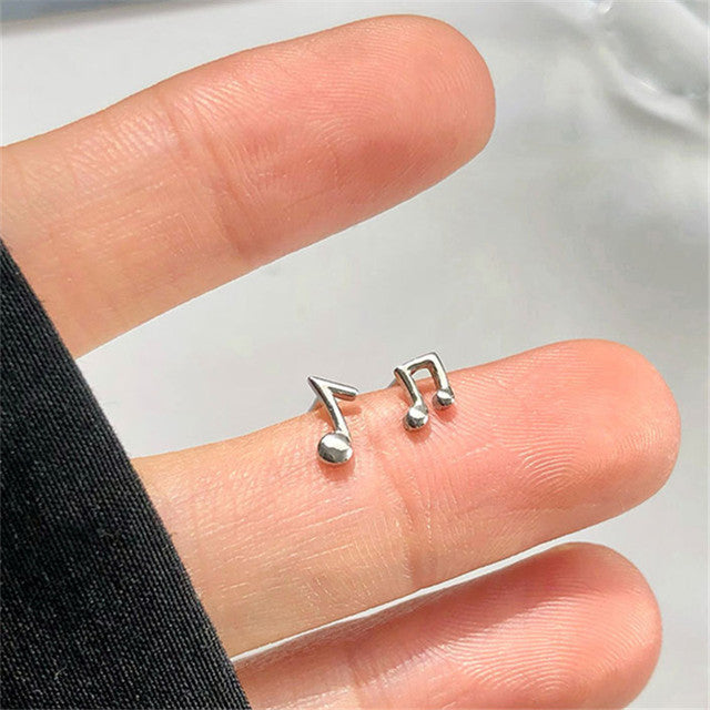 HI MAN High Quality 925 Sterling Silver Nordic Small Bright Music Symbol Stud Earrings Women Fashion Simple Jewelry